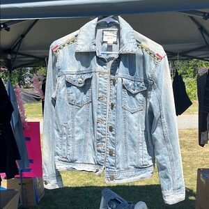 Forever 21 Light Blue Jean Jacket with Red Accents